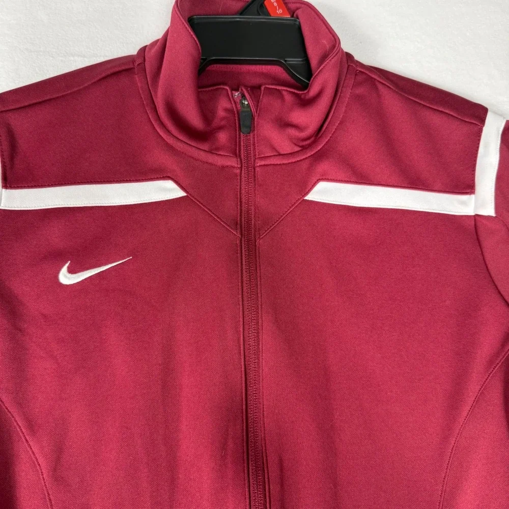 Nike Dri-FIT Track Jacket Medium Maroon White Sporty Athleisure Zip Up
